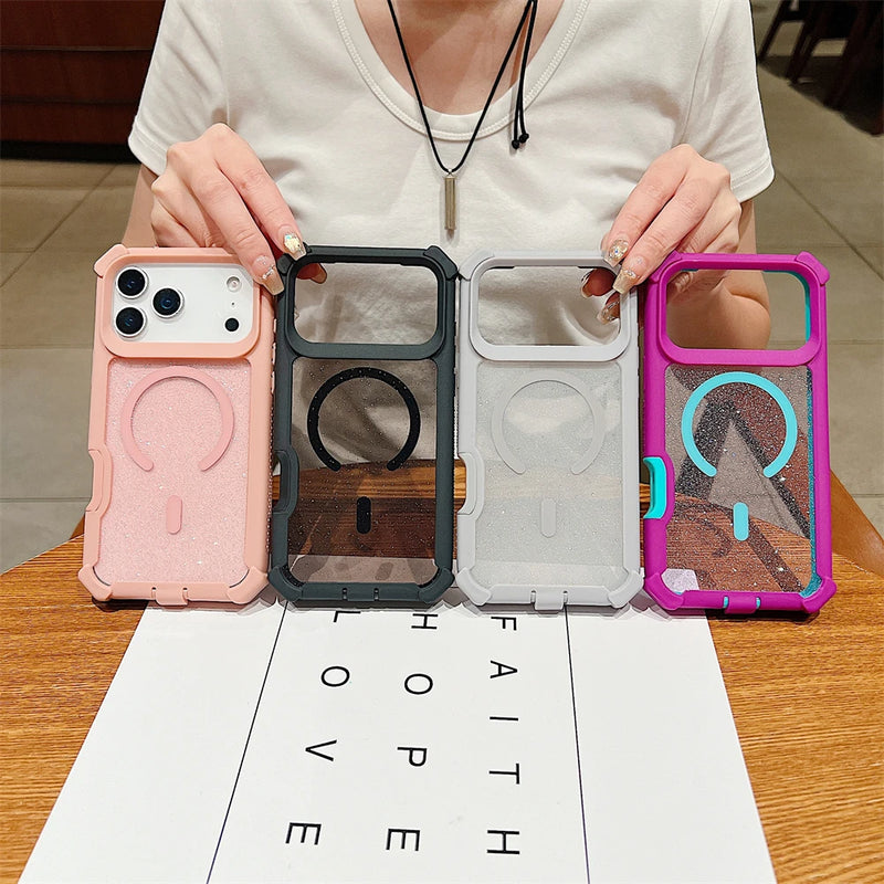 Shockproof Glitter Clear Magnetic Armor Case for iPhone 17 Series