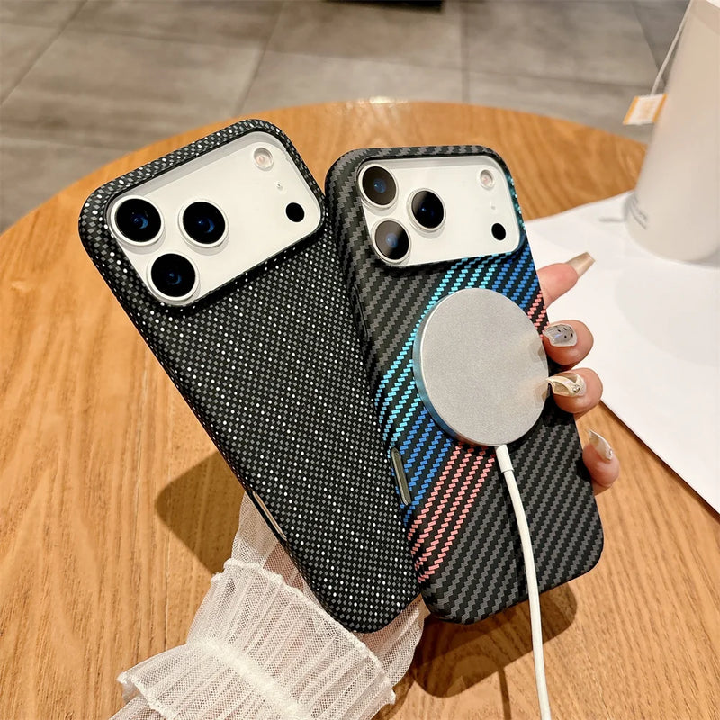 Colourful Kevlar Carbon Fibre Pattern Magnetic Phone Case For iPhone 17 Pro Max Plus Wireless Charge Cover