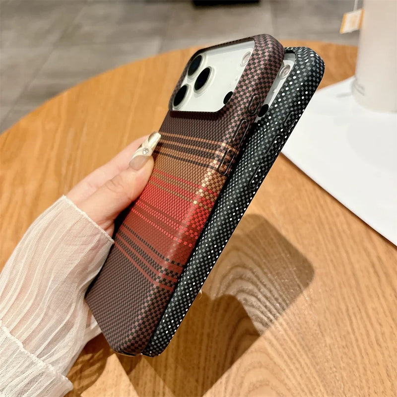 Colourful Kevlar Carbon Fibre Pattern Magnetic Phone Case For iPhone 17 Pro Max Plus Wireless Charge Cover