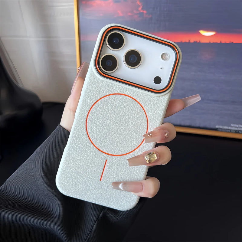 Frosted Hit Color Lichee Pattern Magnetic Phone Case For iPhone 17