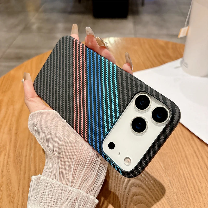 Colourful Kevlar Carbon Fibre Pattern Magnetic Phone Case For iPhone 17 Pro Max Plus Wireless Charge Cover