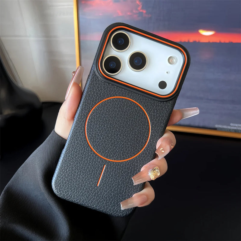 Frosted Hit Color Lichee Pattern Magnetic Phone Case For iPhone 17