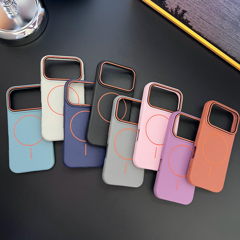 Frosted Hit Color Lichee Pattern Magnetic Phone Case For iPhone 17