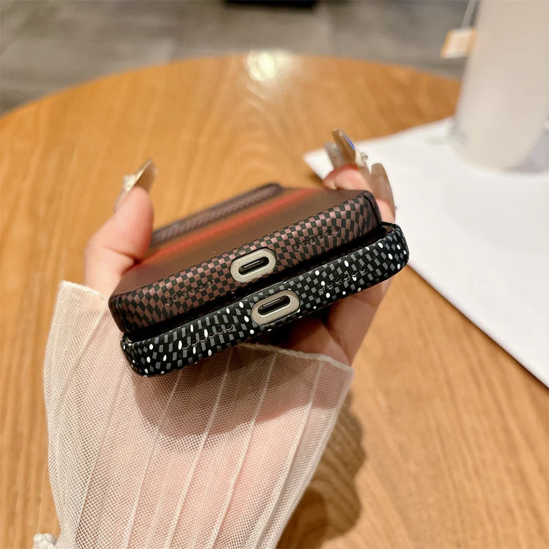 Colourful Kevlar Carbon Fibre Pattern Magnetic Phone Case For iPhone 17 Pro Max Plus Wireless Charge Cover