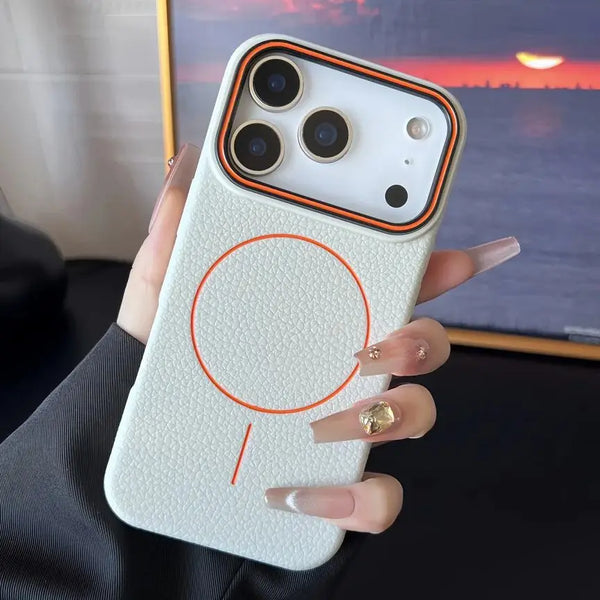 Frosted Hit Color Lichee Pattern Magnetic Phone Case For iPhone 17