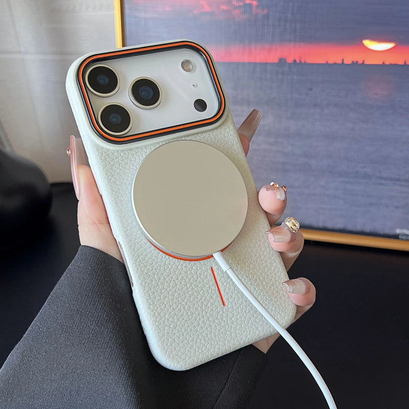 Frosted Hit Color Lichee Pattern Magnetic Phone Case For iPhone 17