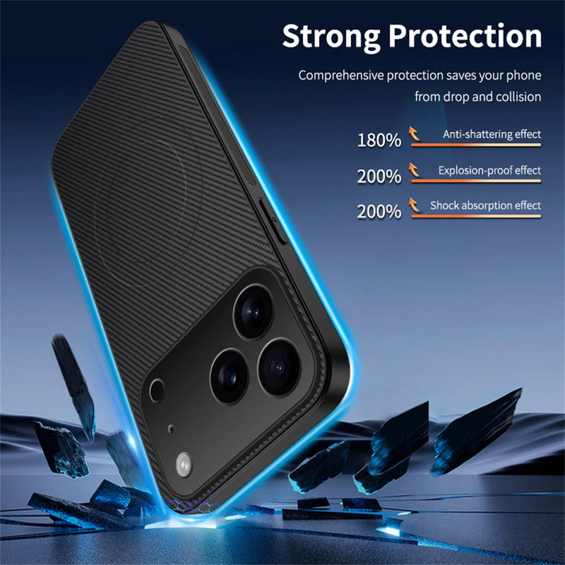 Ultra Thin Carbon Fiber Magnetic Leather Case for iPhone 17 Series