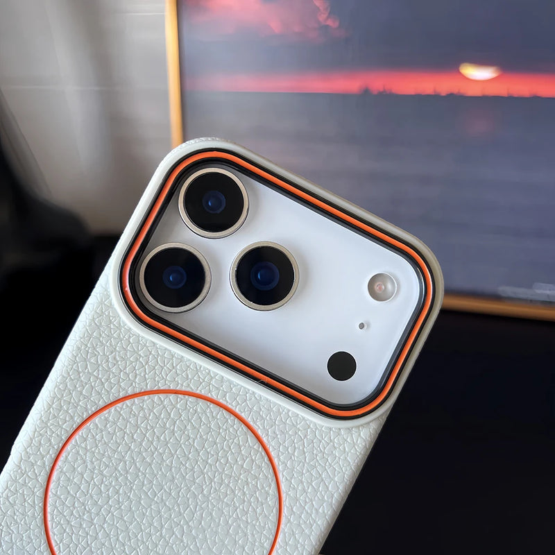 Frosted Hit Color Lichee Pattern Magnetic Phone Case For iPhone 17