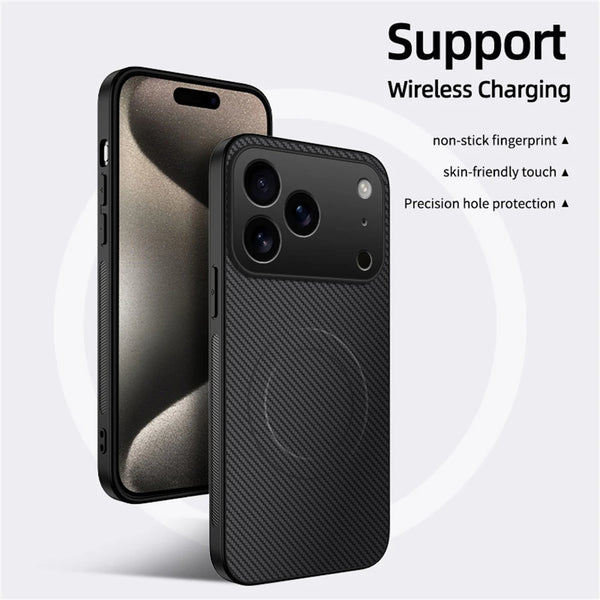 Ultra Thin Carbon Fiber Magnetic Leather Case for iPhone 17 Series