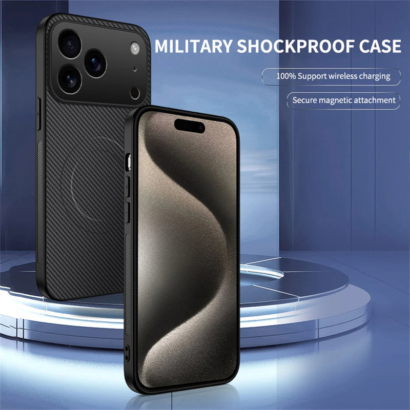 Ultra Thin Carbon Fiber Magnetic Leather Case for iPhone 17 Series