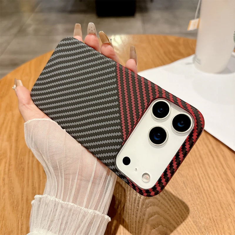 Colourful Kevlar Carbon Fibre Pattern Magnetic Phone Case For iPhone 17 Pro Max Plus Wireless Charge Cover
