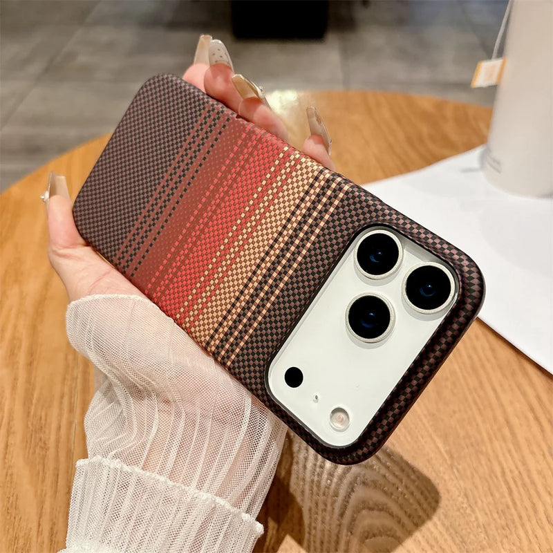 Colourful Kevlar Carbon Fibre Pattern Magnetic Phone Case For iPhone 17 Pro Max Plus Wireless Charge Cover
