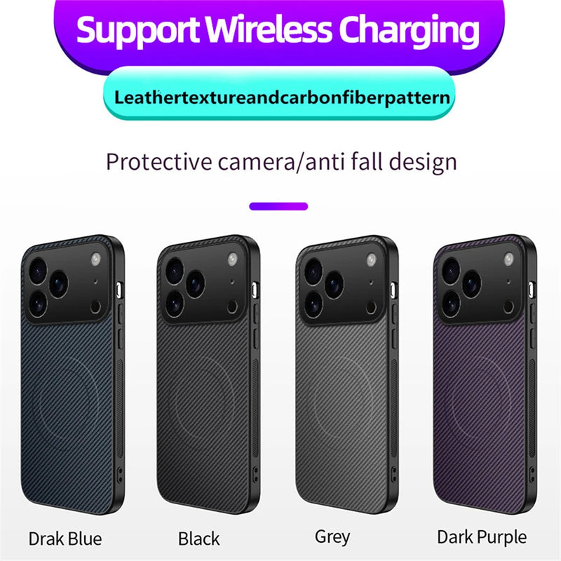 Ultra Thin Carbon Fiber Magnetic Leather Case for iPhone 17 Series