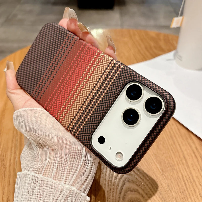 Colourful Kevlar Carbon Fibre Pattern Magnetic Phone Case For iPhone 17 Pro Max Plus Wireless Charge Cover